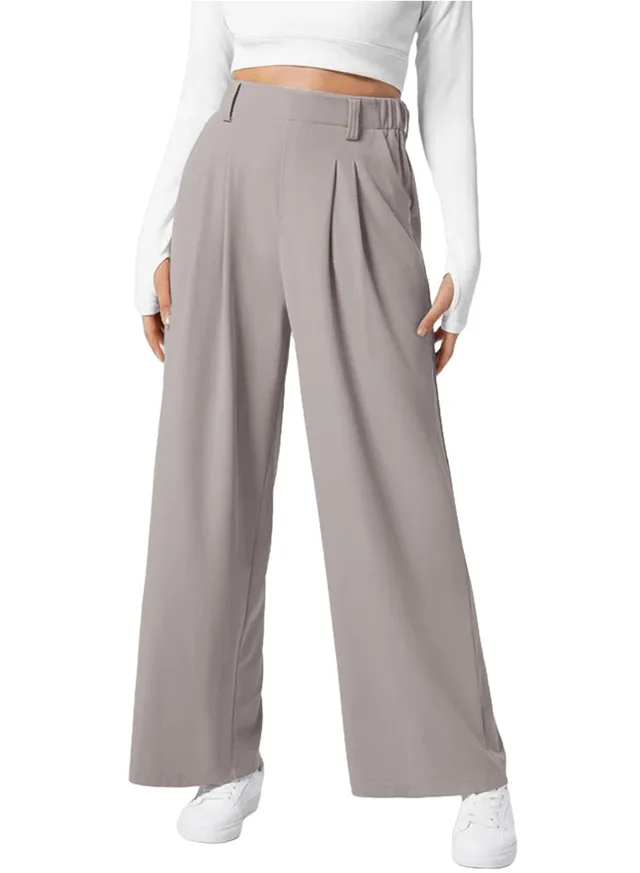 Women's Wide Leg Pants Elastic High Waist Waffle Knit Casual Silver - Shop at LoveMi
