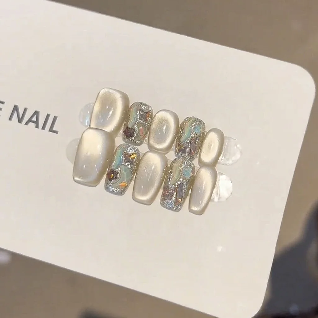 Mint Cat Eye UV Nail Beauty Patch Handmade Wear Nail - Short Ladder 1.6Cm
