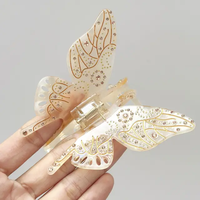 Oversized Light Luxury Glass Butterfly Hair Claw Headdress Jelly Yellow - Shop at LoveMi