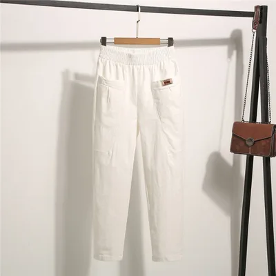 Women's Washed Cotton Summer Stretch Fashion Elastic Waist Cropped Pants Beige - Shop at LoveMi