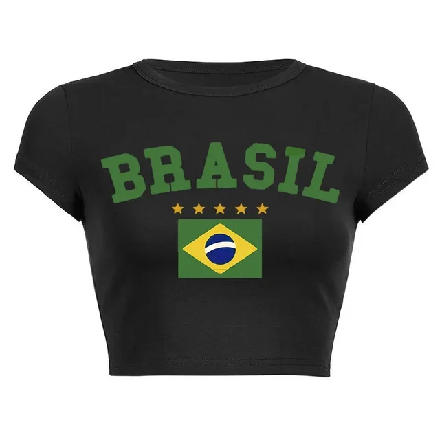 Women's Short Sleeve Crew Neck Casual Letter Print 36783 Black - Shop at LoveMi