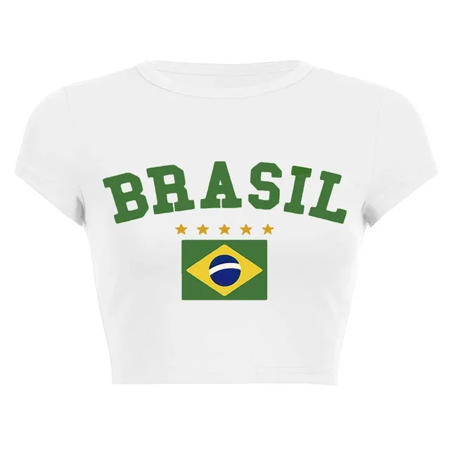 Women's Short Sleeve Crew Neck Casual Letter Print 36783 White - Shop at LoveMi