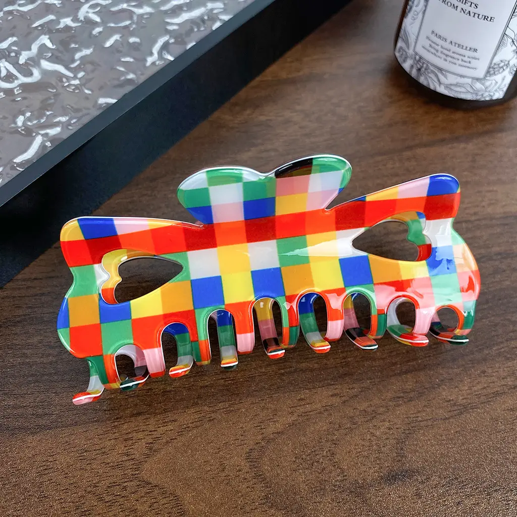 Color Chessboard Lattice Acetic Acid Elegant Hair Clip - Large Size 11Cm - View 1