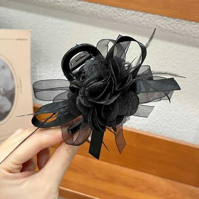 Camellia Feather Grip Female High Sense Head Clip Back Head Black - Shop at LoveMi