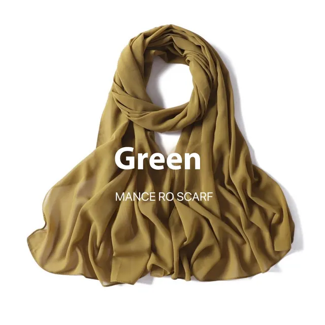 Pure Color Pearl Chiffon Scarf Headcloth Veil Chiffon Scarf 22 Green Mustard Green - Shop at LoveMi