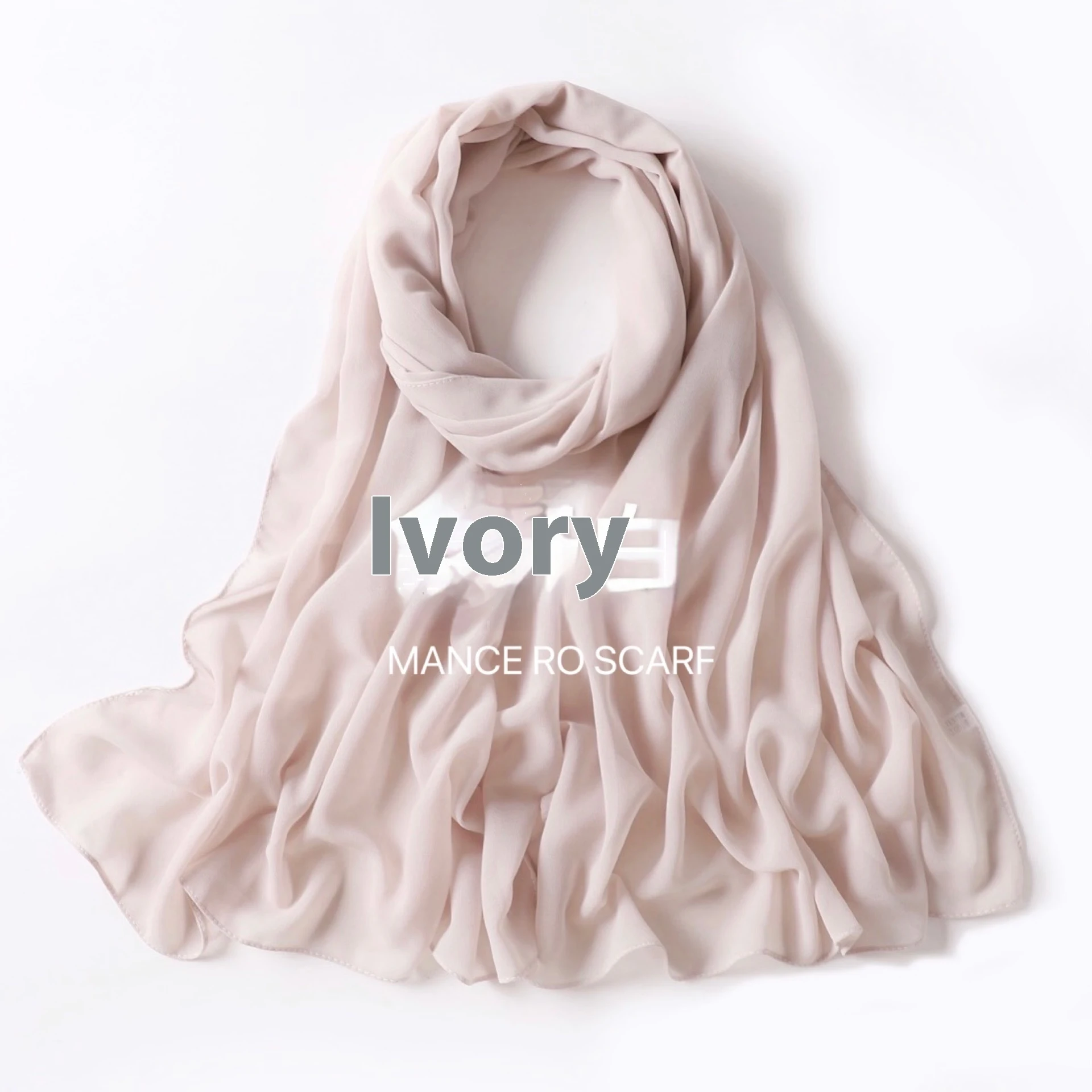 Pure Color Pearl Chiffon Scarf Headcloth Veil Chiffon Scarf - 6 Ivory White