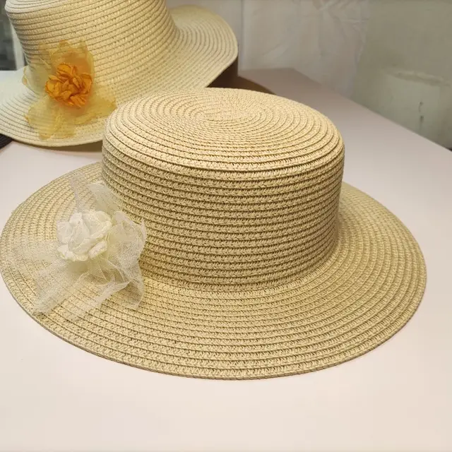 Flat Top Women's Beach Raffia Sun Hat Beige - Shop at LoveMi