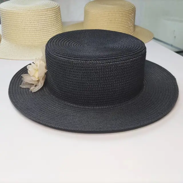 Flat Top Women's Beach Raffia Sun Hat Black - Shop at LoveMi