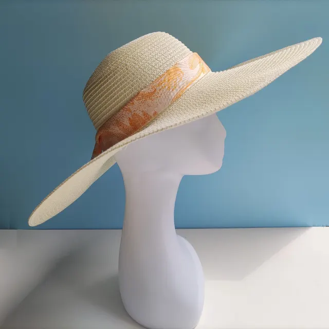 Brim Full Cover Face Hat Non printed Beach Vacation High Sense Ribbon Decoration Milky White - Shop at LoveMi