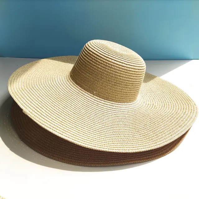 Light Board 14CM Big Brim Straw Hat Women's Sun proof Beach Dome Beige - Shop at LoveMi