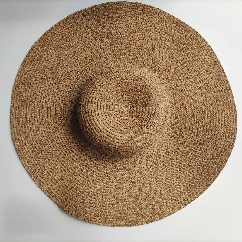 Light Board 14CM Big Brim Straw Hat Women's Sun-proof Beach Dome - Brown