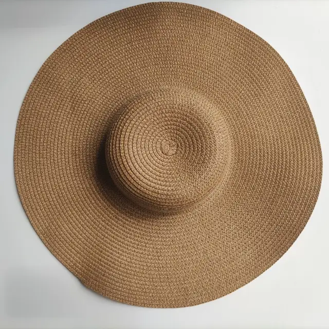 Light Board 14CM Big Brim Straw Hat Women's Sun proof Beach Dome Brown - Shop at LoveMi