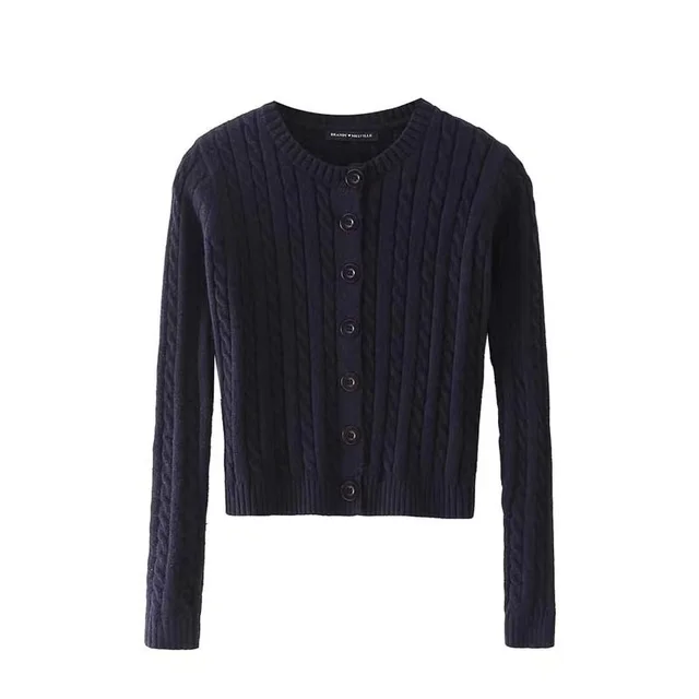 Retro Twist Knitted Cardigan Sweater Single breasted Casual Coat Navy Blue - Shop at LoveMi