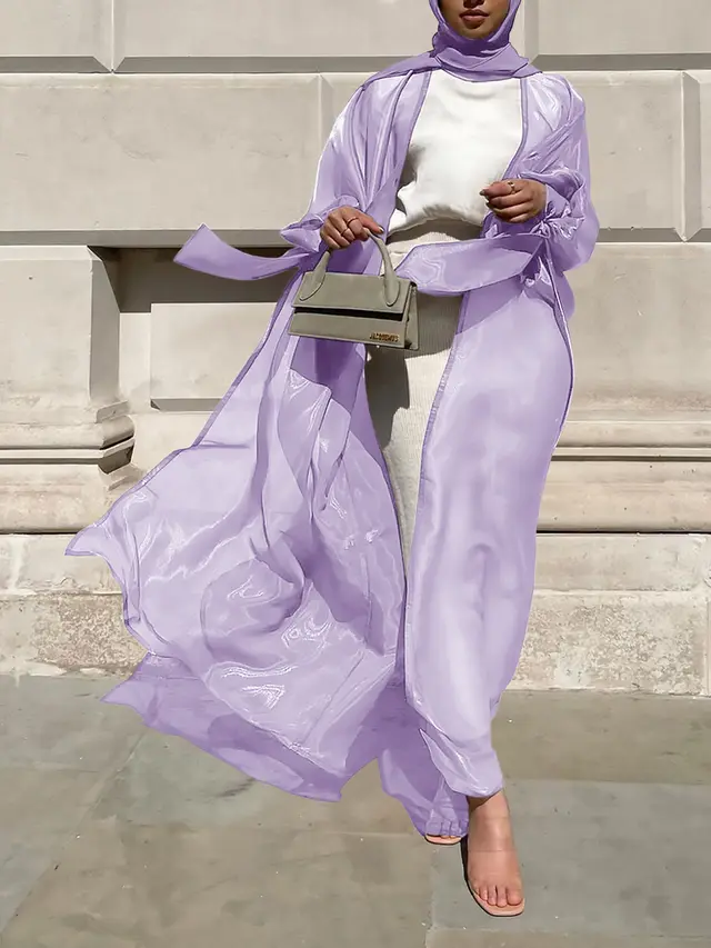 Puff Sleeve Cardigan Summer European And American Dubai Elegant Coat Light Purple - Shop at LoveMi