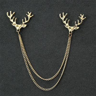 Fashion Simple Men's Chain Rudder Brooch Golden Deer Head - Shop at LoveMi