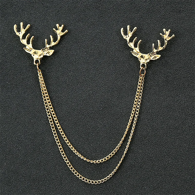 Fashion Simple Men's Chain Rudder Brooch - Golden Deer Head