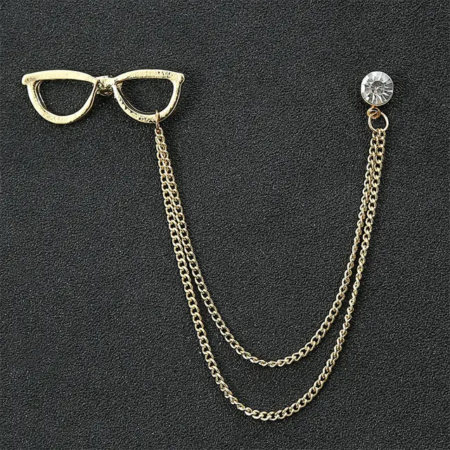 Fashion Simple Men's Chain Rudder Brooch Golden Glasses - Shop at LoveMi