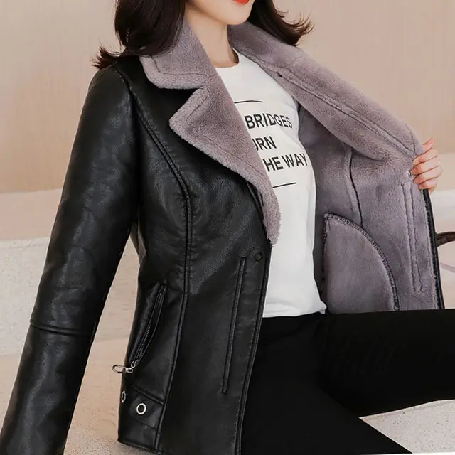 Autumn And Winter Leather Coat For Women Thickened Gray - Shop at LoveMi