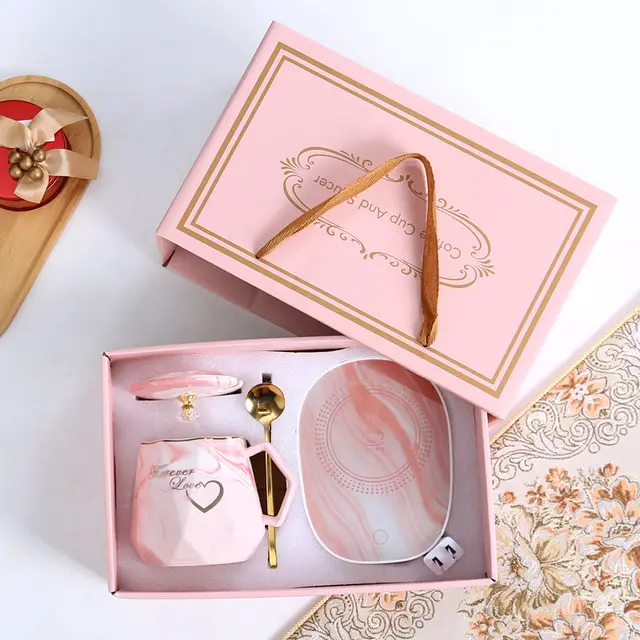 Ceramic Cup Mug Set Wedding Jewelry Gift Heart Stone Pattern Powder Box - Shop at LoveMi