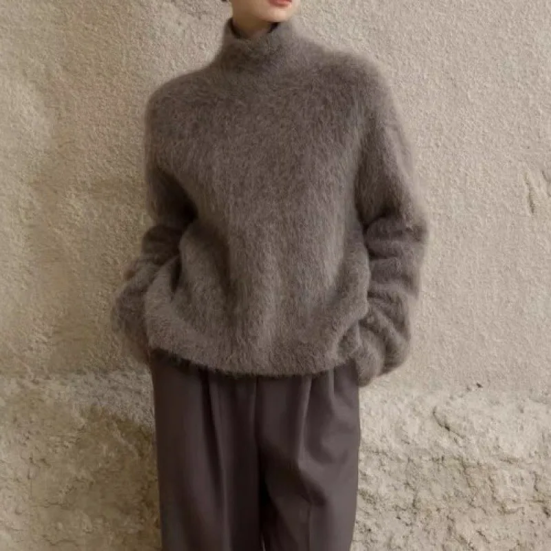 Gray Mohair Turtleneck Sweater For Women Camel - Shop at LoveMi