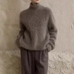Gray Mohair Turtleneck Sweater For Women - Camel