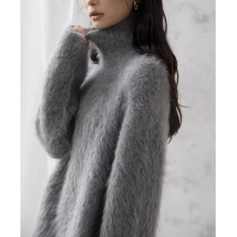 Gray Mohair Turtleneck Sweater For Women Gray - Shop at LoveMi
