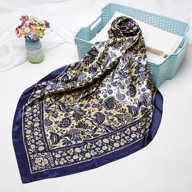 Artificial Silk Small Square Towel Blue Paper Cut - Shop at LoveMi