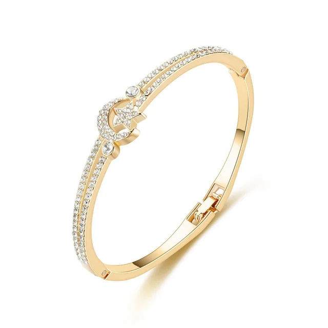 Refined Rhinestone Star Moon Bracelet Gold - Shop at LoveMi