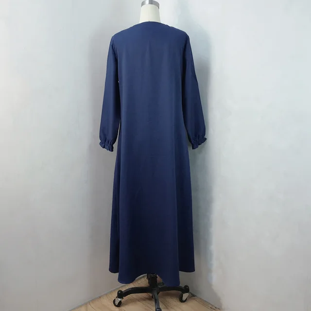 Middle East Women's Middle East Hot Fix Rhinestone Zipper Cardigan Slim Robe Navy Blue - Shop at LoveMi