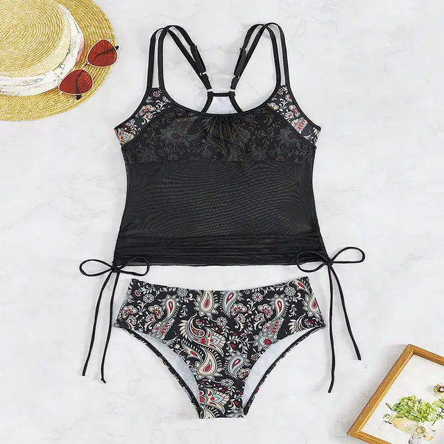 Women's Loose Drawstring Swimsuit Strap Cover Belly Black - Shop at LoveMi