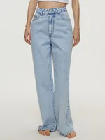 Women's Straight Loose High Waist Denim Trousers - Light Blue