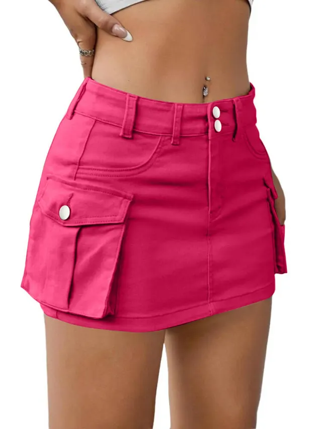 Women's Fashion Temperament Overall Button Skirt Rose Red - Shop at LoveMi