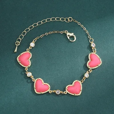 Fashion Geometry Pattern Heart Bracelet Women Gold Pink Sl63882706 - Shop at LoveMi