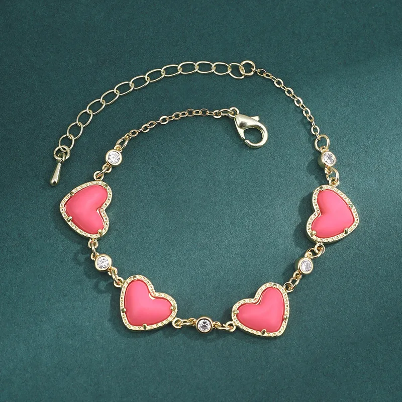 Fashion Geometry Pattern Heart Bracelet Women Gold Pink Sl63882706 - Shop at LoveMi