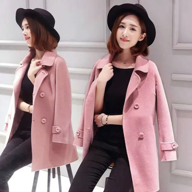 Wool Mid length Korean Style Slim Fit Slimming And Fashionable Woolen Women's Overcoat Pink - Shop at LoveMi