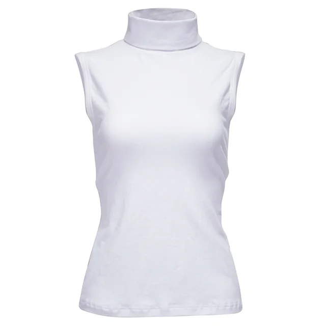 Women's Turtleneck Sleeveless Stretch Cotton T shirt Vest White - Shop at LoveMi
