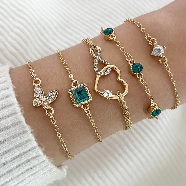 Bohemian Green Crystal Bracelets Jewelry Set For Women Heart Bracelet Wedding Engagement Bracelet Fashion Jewelry S1205Hb - Shop at LoveMi