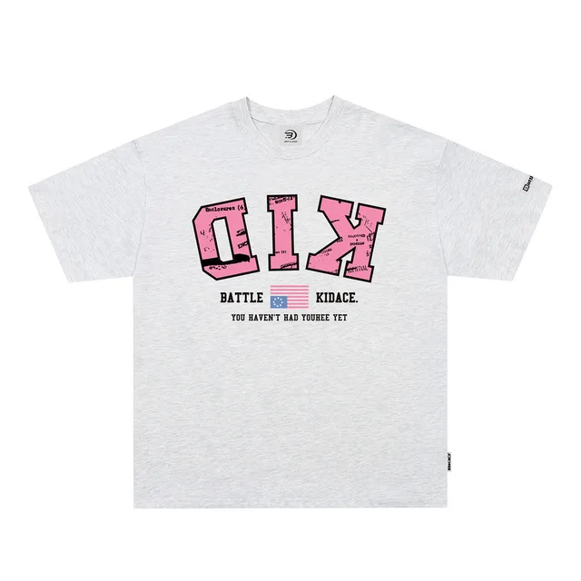 Letter Cotton Short Sleeve Loose Casual Gray - Shop at LoveMi