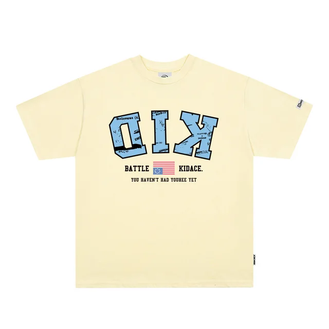Letter Cotton Short Sleeve Loose Casual Yellow - Shop at LoveMi