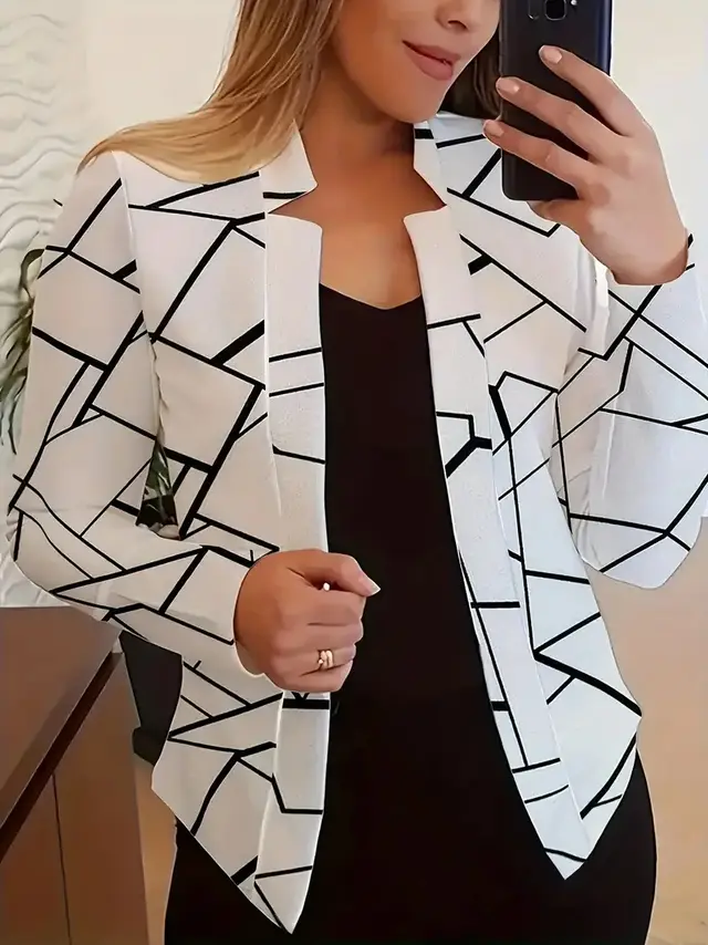 Women's Long Sleeved Shirt Suit Jacket White With Printed Pattern - Shop at LoveMi