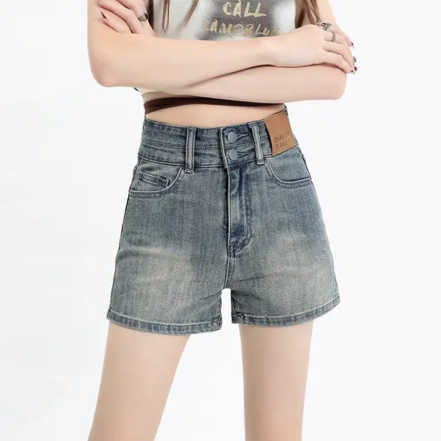 Tight Stretch Denim Shorts Sheath High Waist Slimming American Thin Retro Retro Blue - Shop at LoveMi