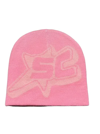 Jacquard Letter SC Trend Knitting Sleeve Cap Pink - Shop at LoveMi