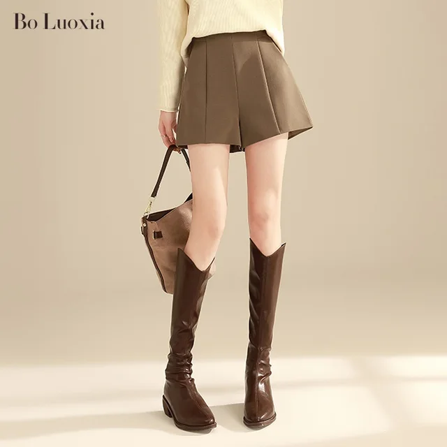 A Line Bootcut Pants Spring And Summer Wide Leg Pants Outer Wear High Waist Coffee Color - Shop at LoveMi