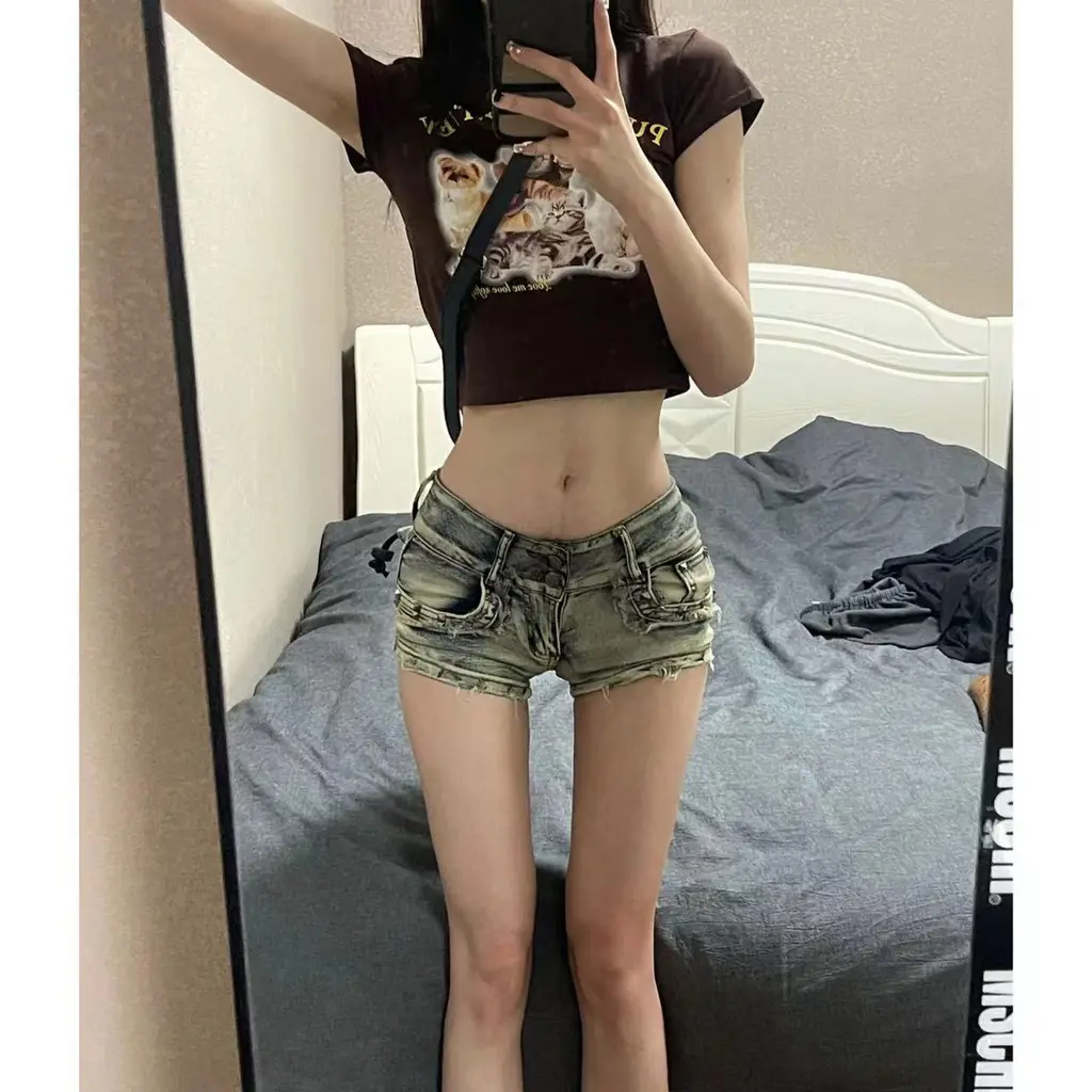Liu Ding Low Waist Denim Shorts - Blue
