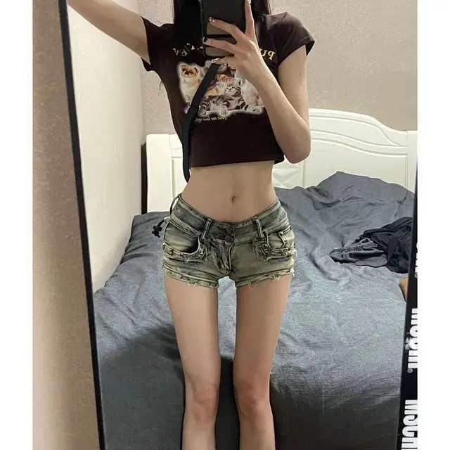 Hot Girl Liu Ding Low Waist Denim Shorts Blue - Shop at LoveMi