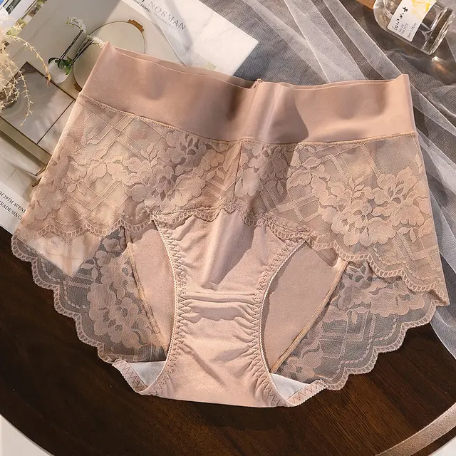 Sexy Panties Women's Lace High Waist Lengthened Crotch 7A Antibacterial Boxer Seamless Coffee - Shop at LoveMi