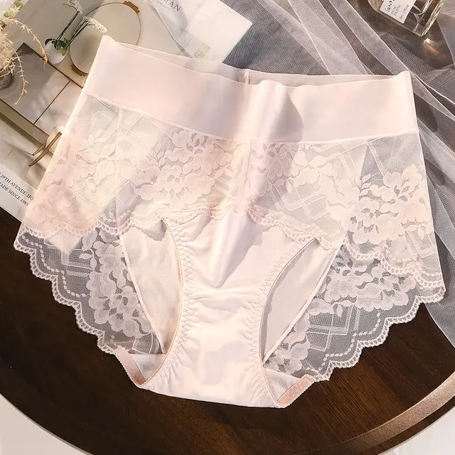 Sexy Panties Women's Lace High Waist Lengthened Crotch 7A Antibacterial Boxer Seamless Light Pink - Shop at LoveMi
