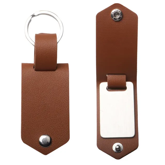 Laser Engraved Stainless Steel Leather Keychain Brown - Shop at LoveMi
