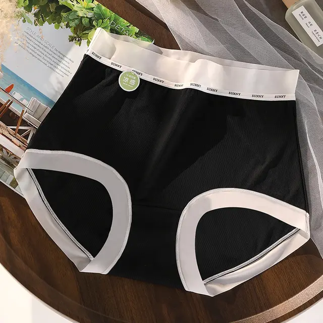 High Waist Plus Size Underwear Cool Feeling Ice Silk Seamless Purified Cotton Crotch 7A Antibacterial Black - Shop at LoveMi