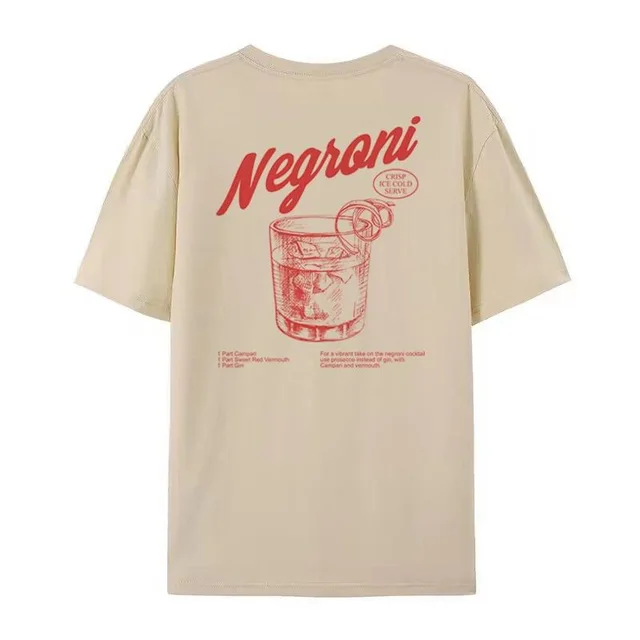 Nemoni Women Back Print Retro Style T shirts Cocktail Drink Khaki - Shop at LoveMi